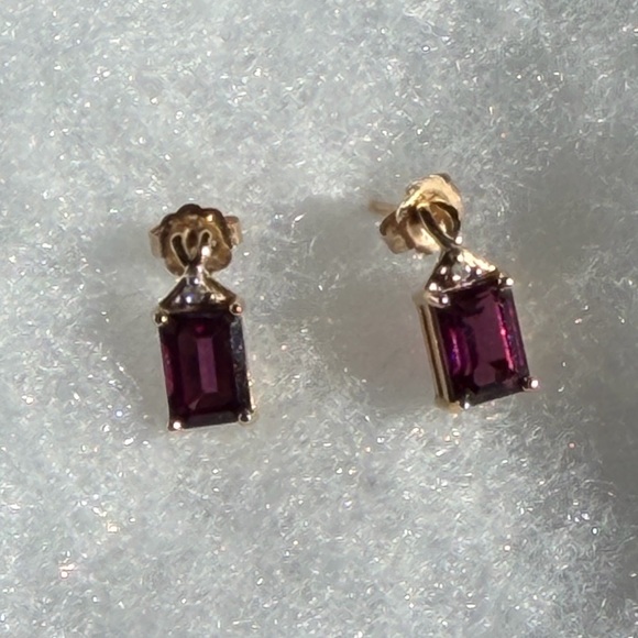 14K Rhodolite Garnet & Diamond Yellow Gold Earrings- Excellent Condition - Picture 7 of 9